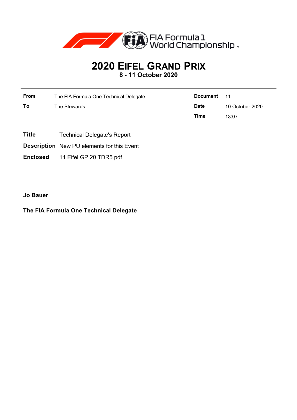 2020 EIFEL GRAND PRIX 8 - 11 October 2020