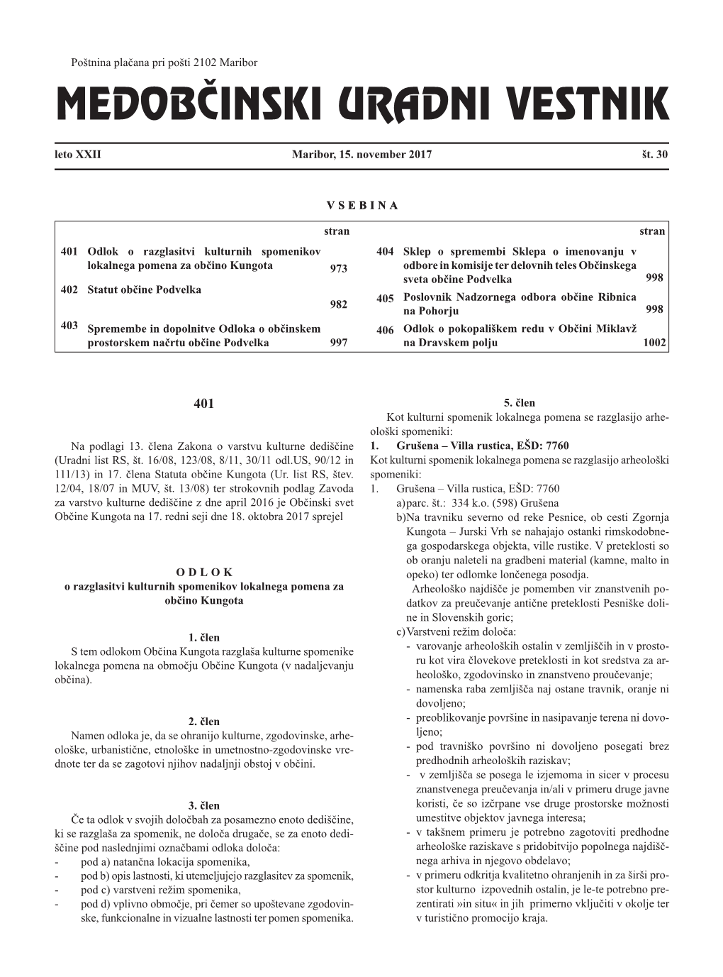 MEDOBČINSKI URADNI VESTNIK Leto XXII Maribor, 15