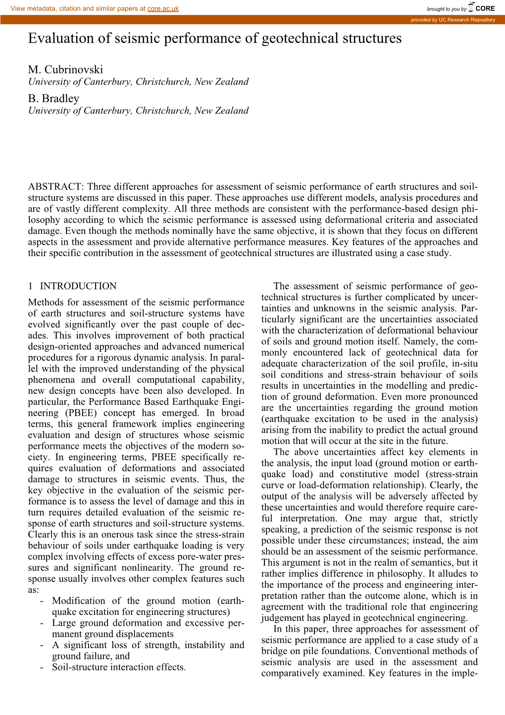 Evaluation of Seismic Performance of Geotechnical Structures