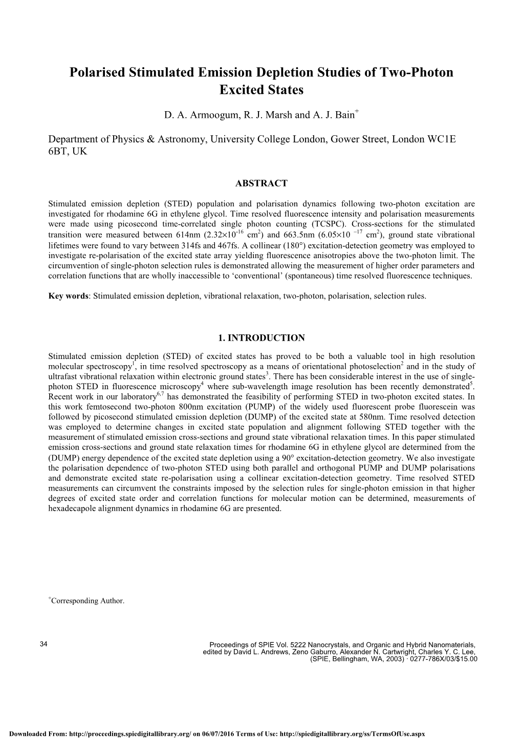 Polarized Stimulated Emission Depletion Studies of Two-Photon Excited States