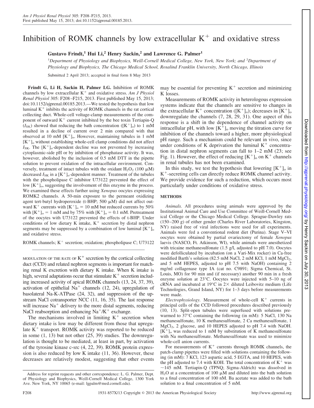 Inhibition of ROMK Channels by Low Extracellular K and Oxidative Stress