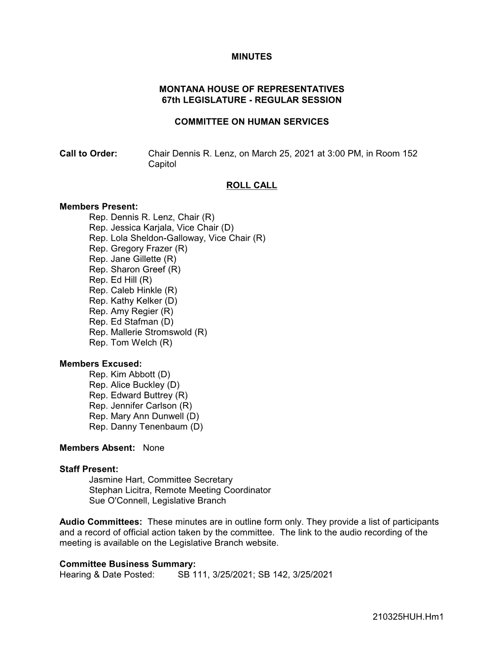 REGULAR SESSION COMMITTEE on HUMAN SERVICES Call to Order