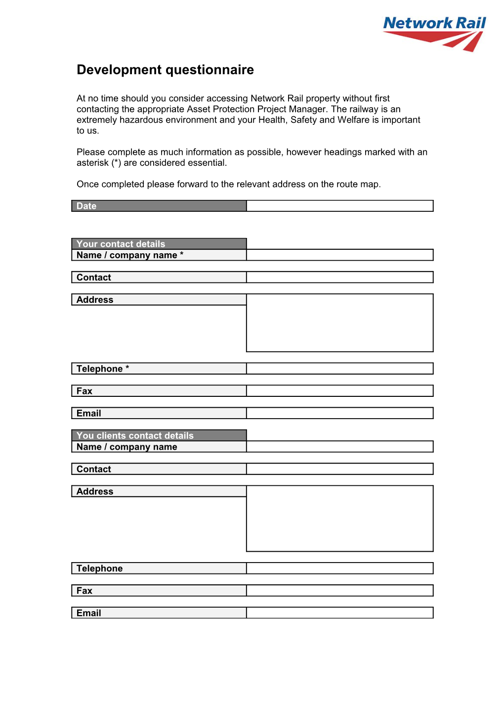 Development Enquiry Questionaire