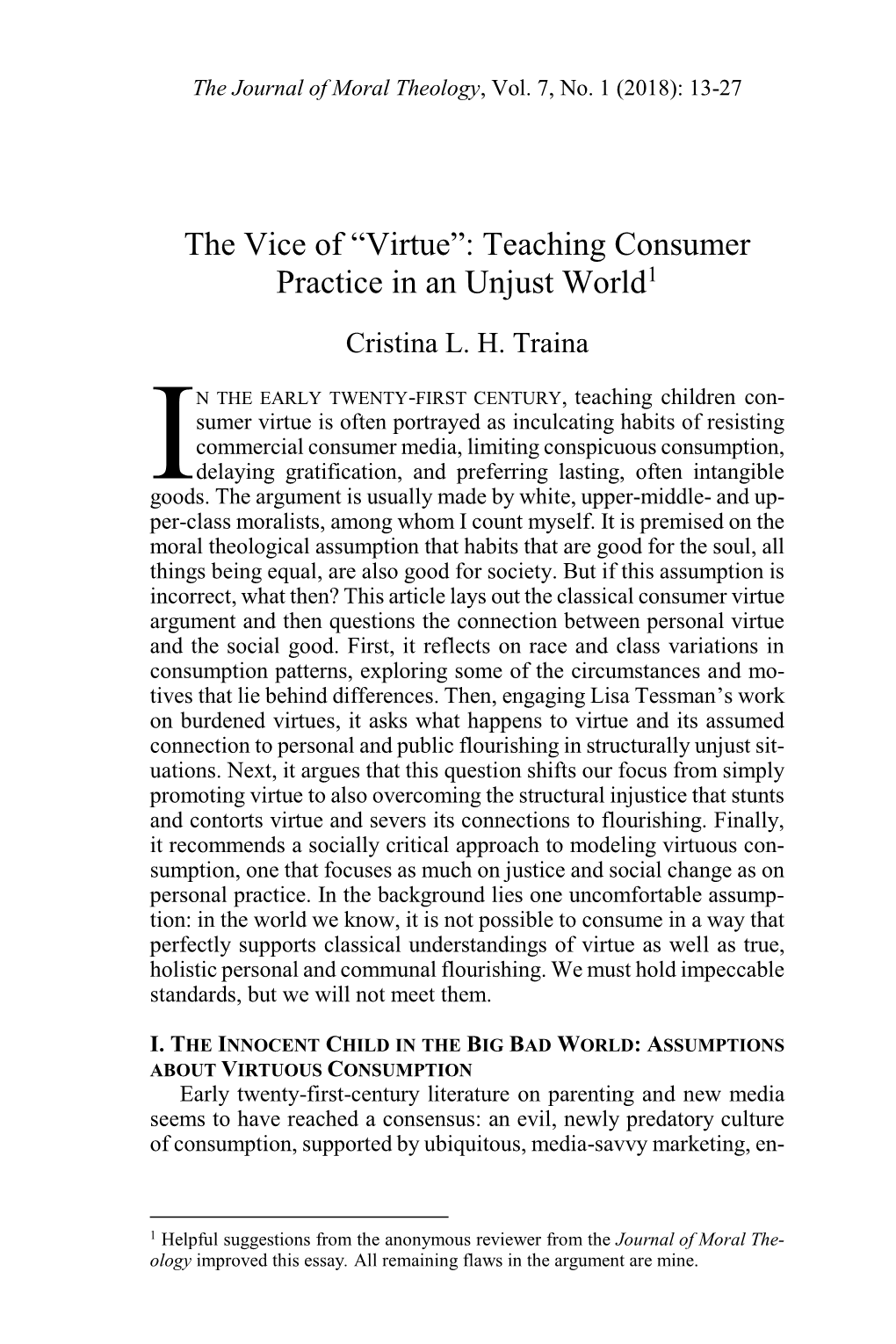 The Vice of “Virtue”: Teaching Consumer Practice in an Unjust World1