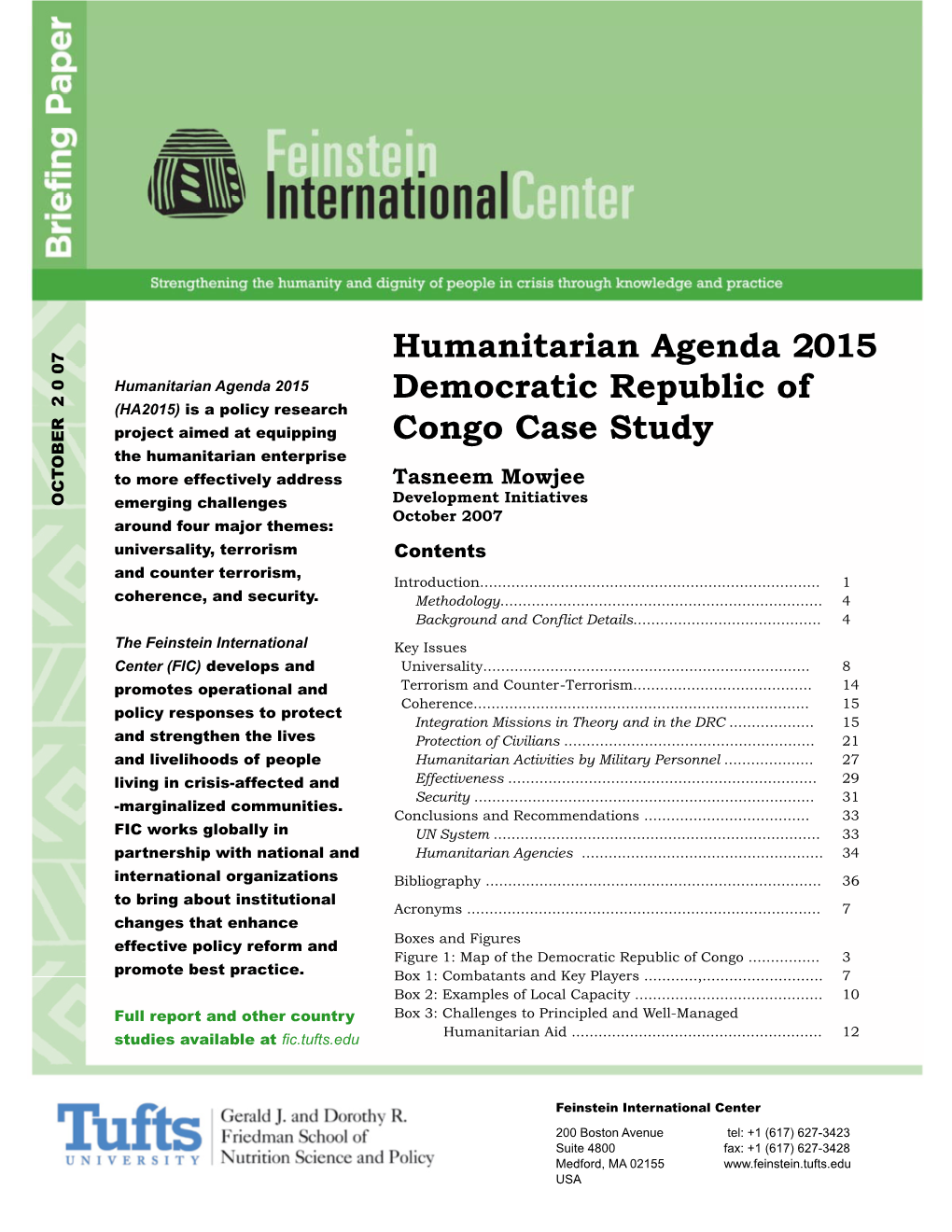 Humanitarian Agenda 2015 Democratic Republic of Congo