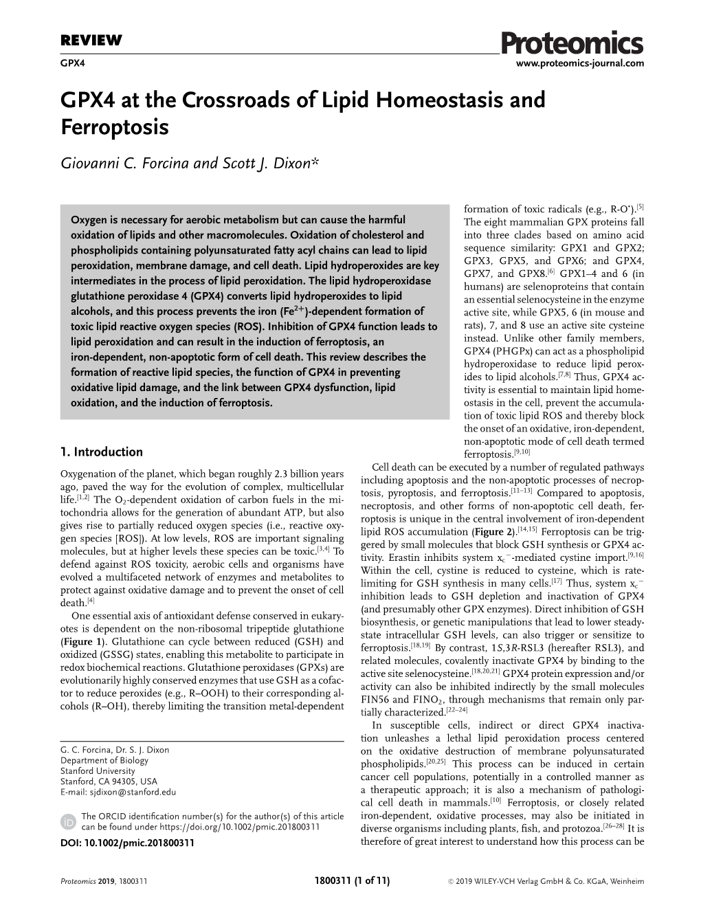 GPX4 at the Crossroads of Lipid Homeostasis and Ferroptosis Giovanni C