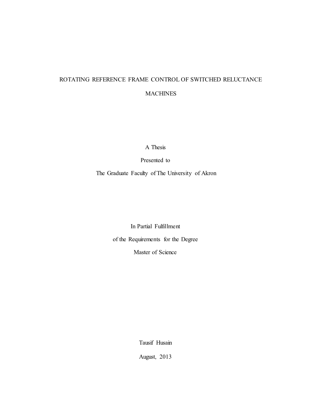 Rotating Reference Frame Control of Switched Reluctance