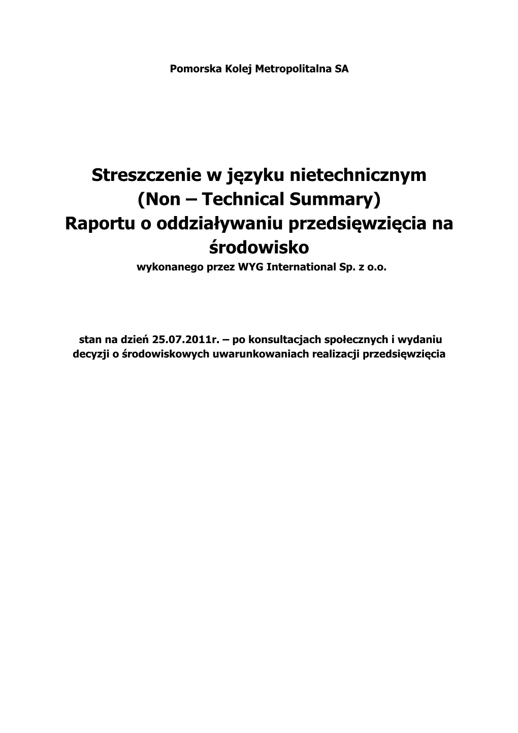 Raportu O Oddziaływaniu Przedsięwzięcia Na Środowisko Wykonanego Przez WYG International Sp