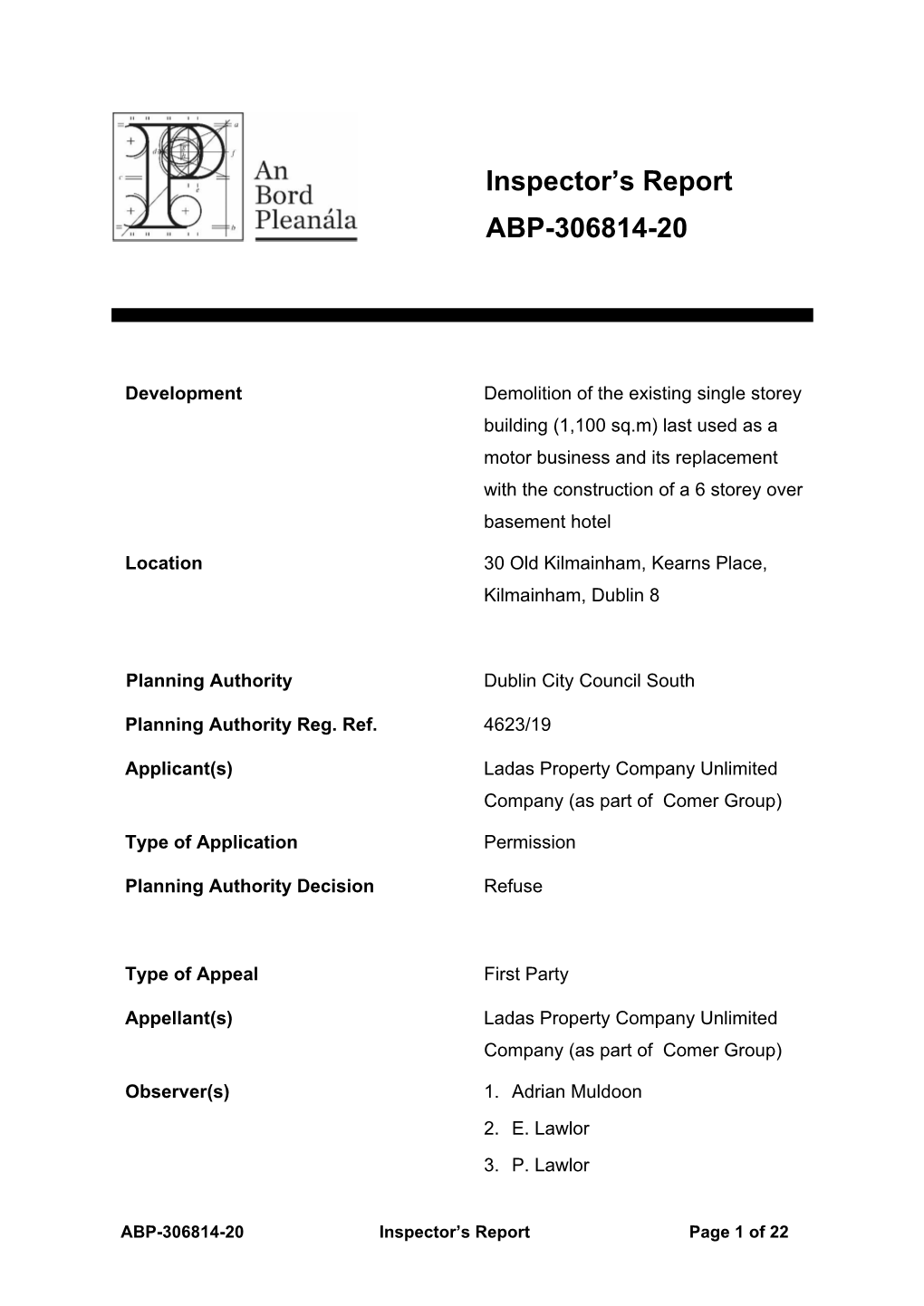 Inspector's Report ABP-306814-20