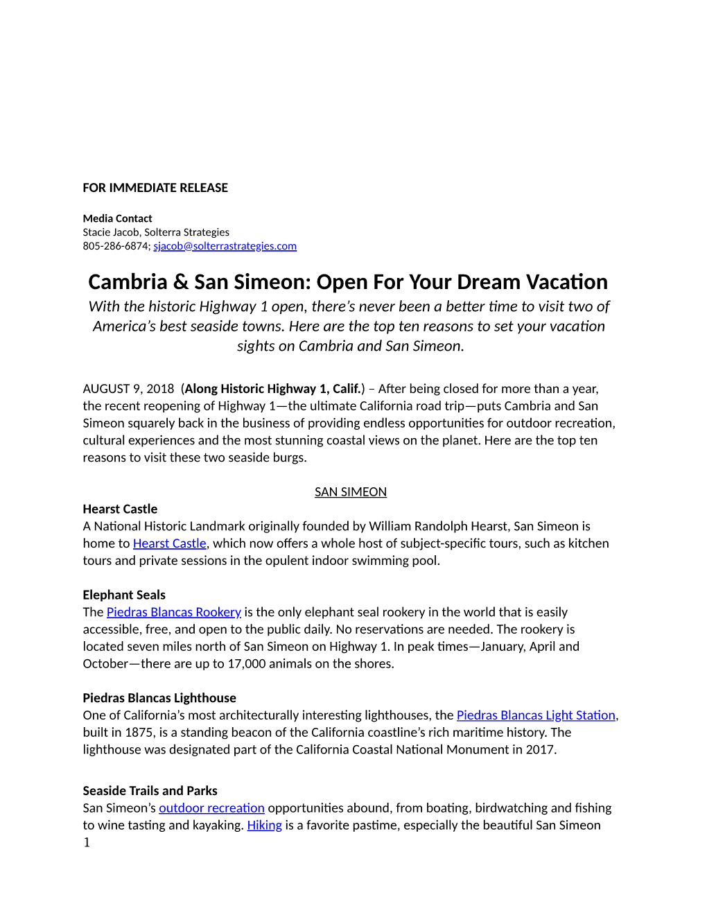 Cambria & San Simeon: Open for Your Dream Vaca On