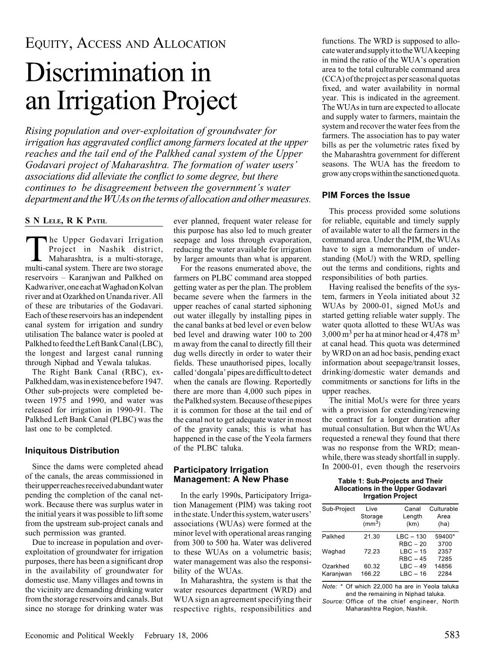 Discrimination in an Irrigation Project