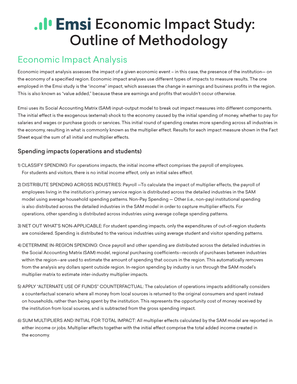 EMSI Economic Impact Study: Outline of Methodology