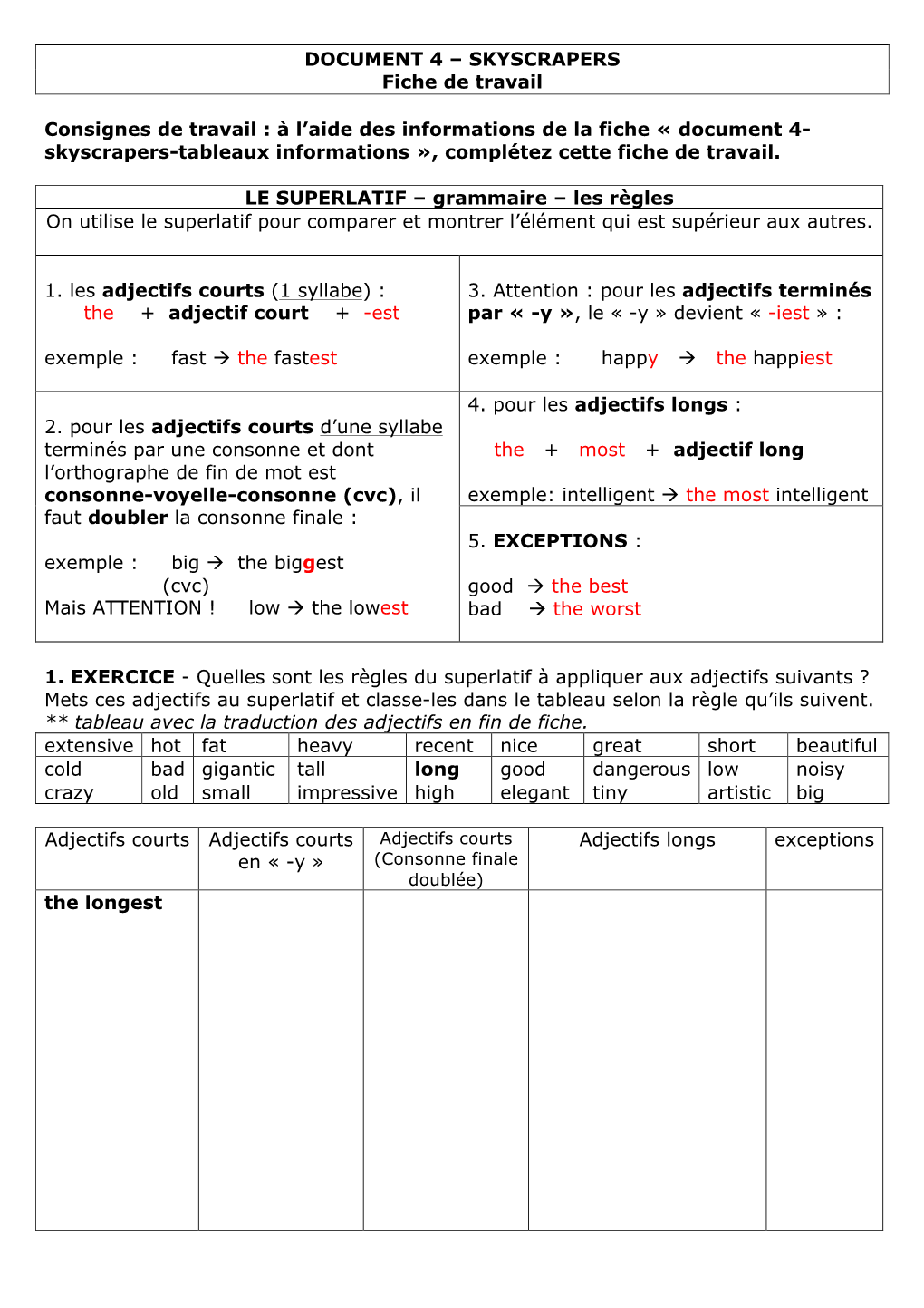 DOCUMENT 4 – SKYSCRAPERS Fiche De Travail Consignes De Travail : À L'aide Des Informations De La Fiche « Document 4- Skys