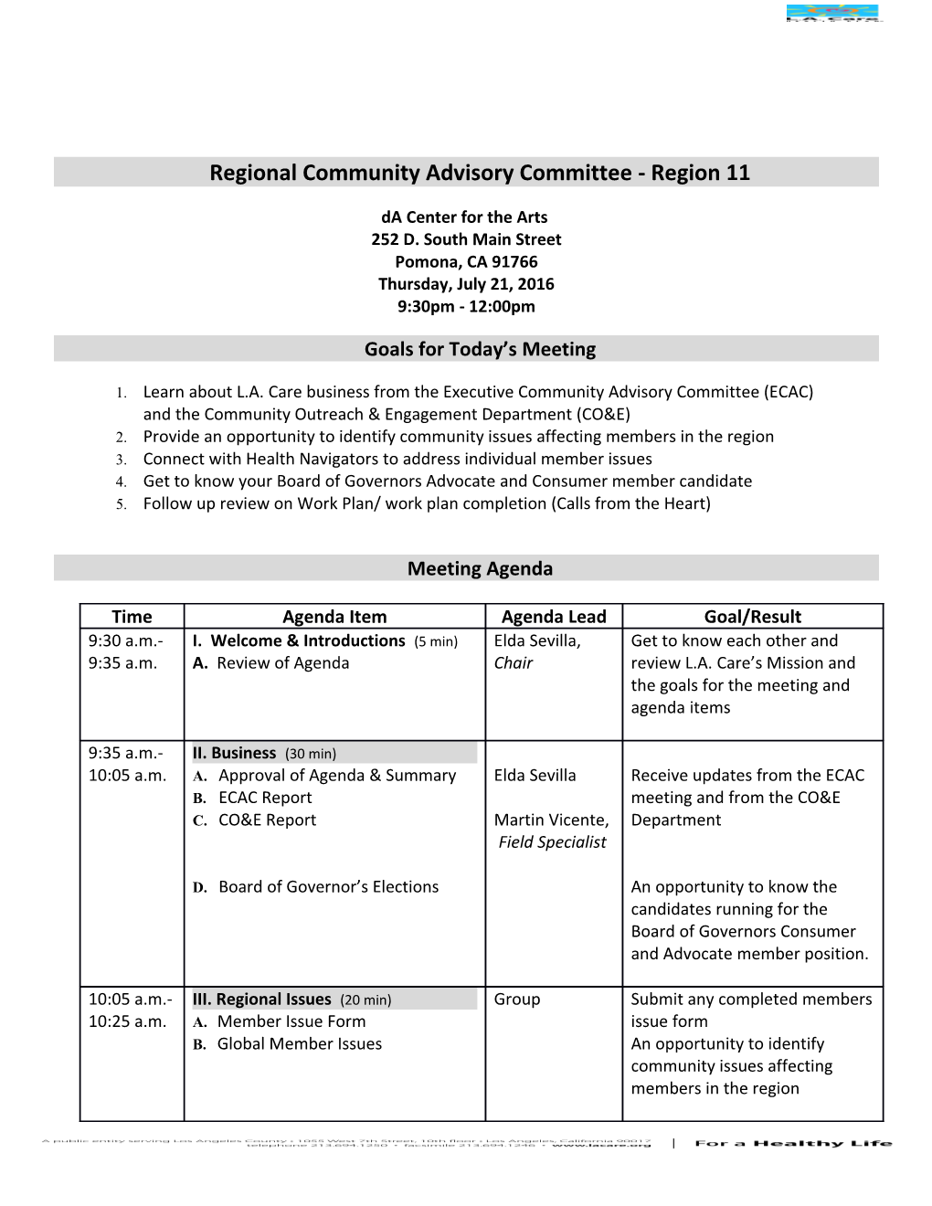 Regional Community Advisory Committee - Region 11