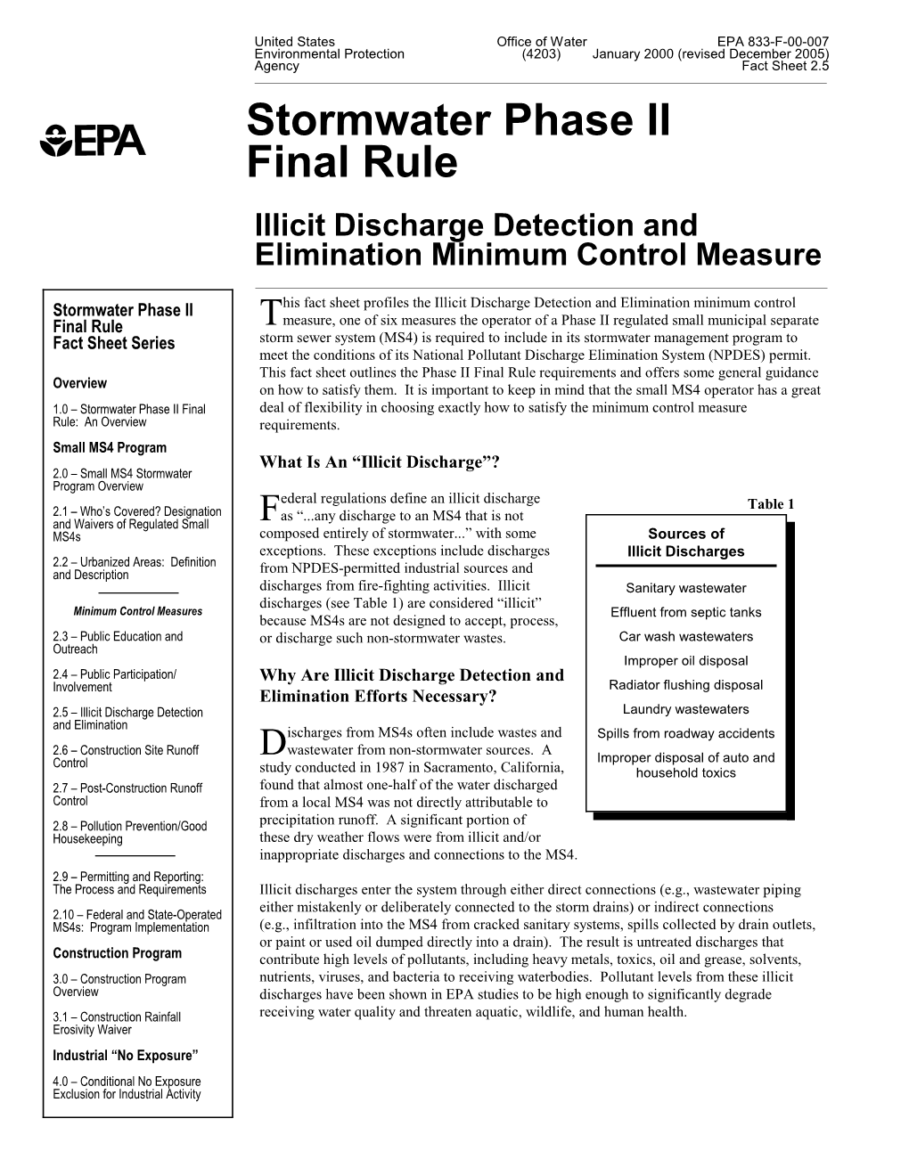 Stormwater Phase II Rule: Illicit Discharge Detection And