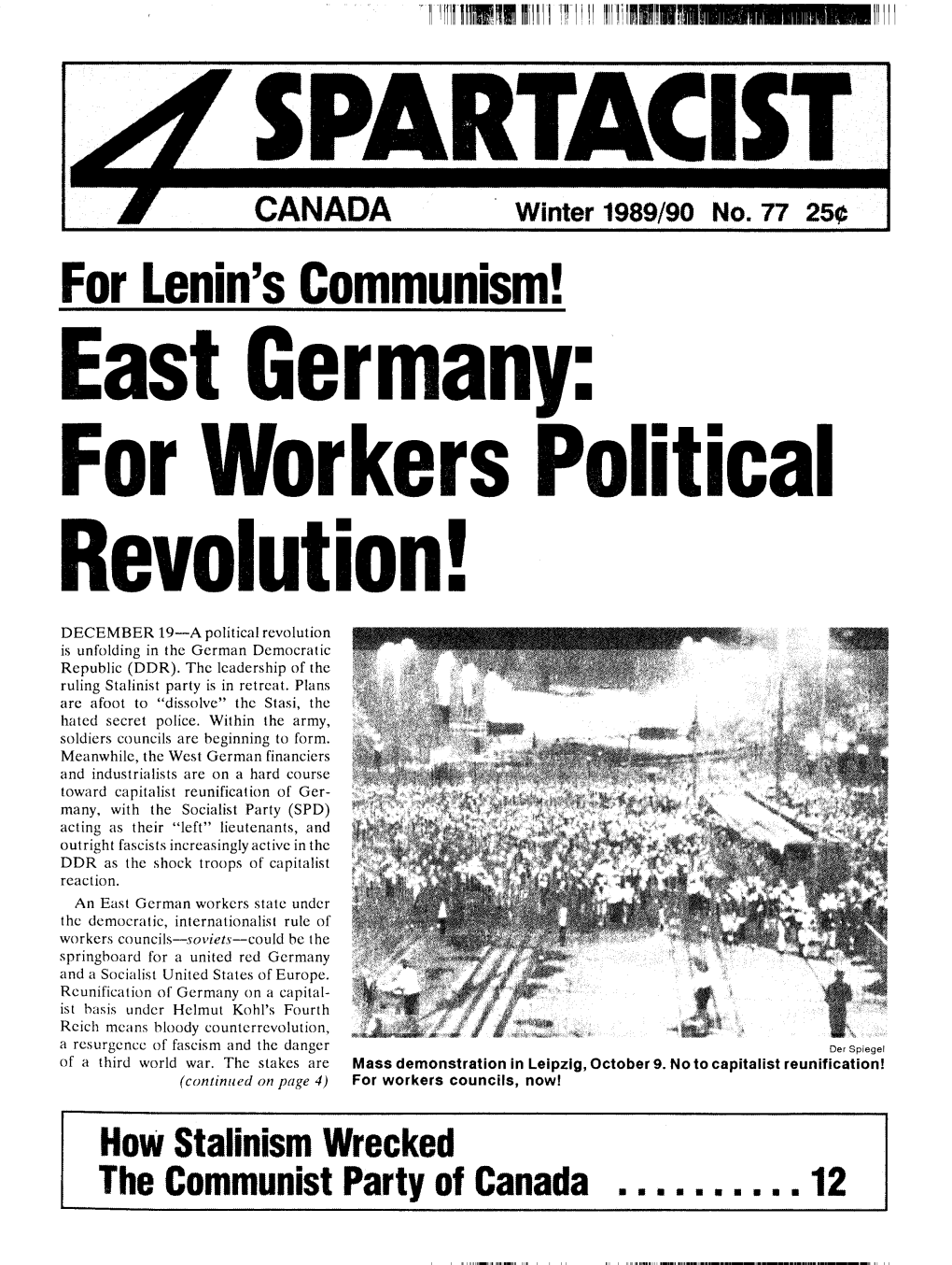 East Germany: for Workers Political Revolution! DECEMBER 19-A Political Revolution Is Unfolding in the German Democratic Republic (DDR)