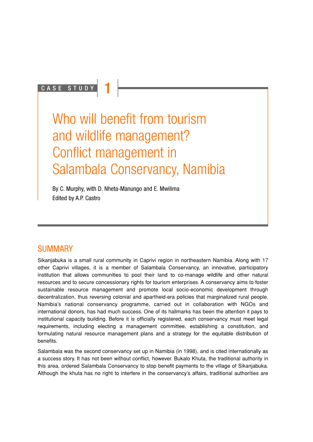 Conflict Management in Salambala Conservancy, Namibia