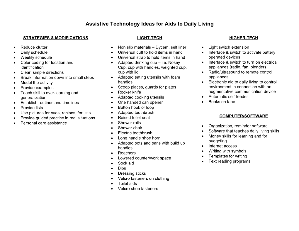 Assistive Technology Ideas for Aids to Daily Living