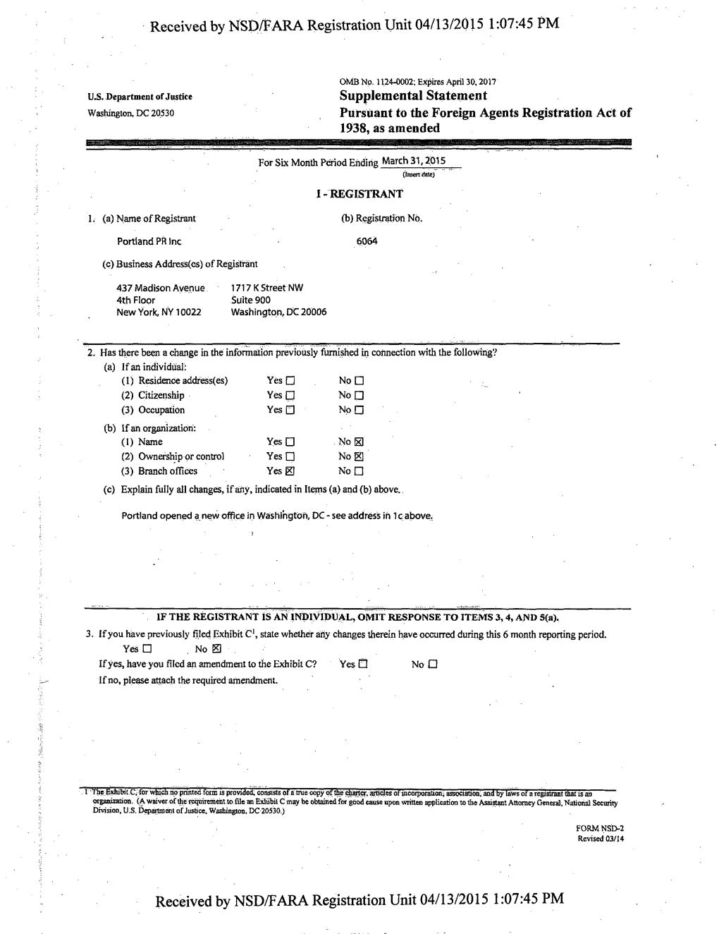 Received by NSD/FARA Registration Unit 04/13/2015 1:07:45 PM U.S