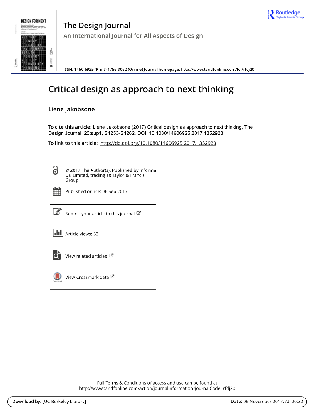 Critical Design As Approach to Next Thinking
