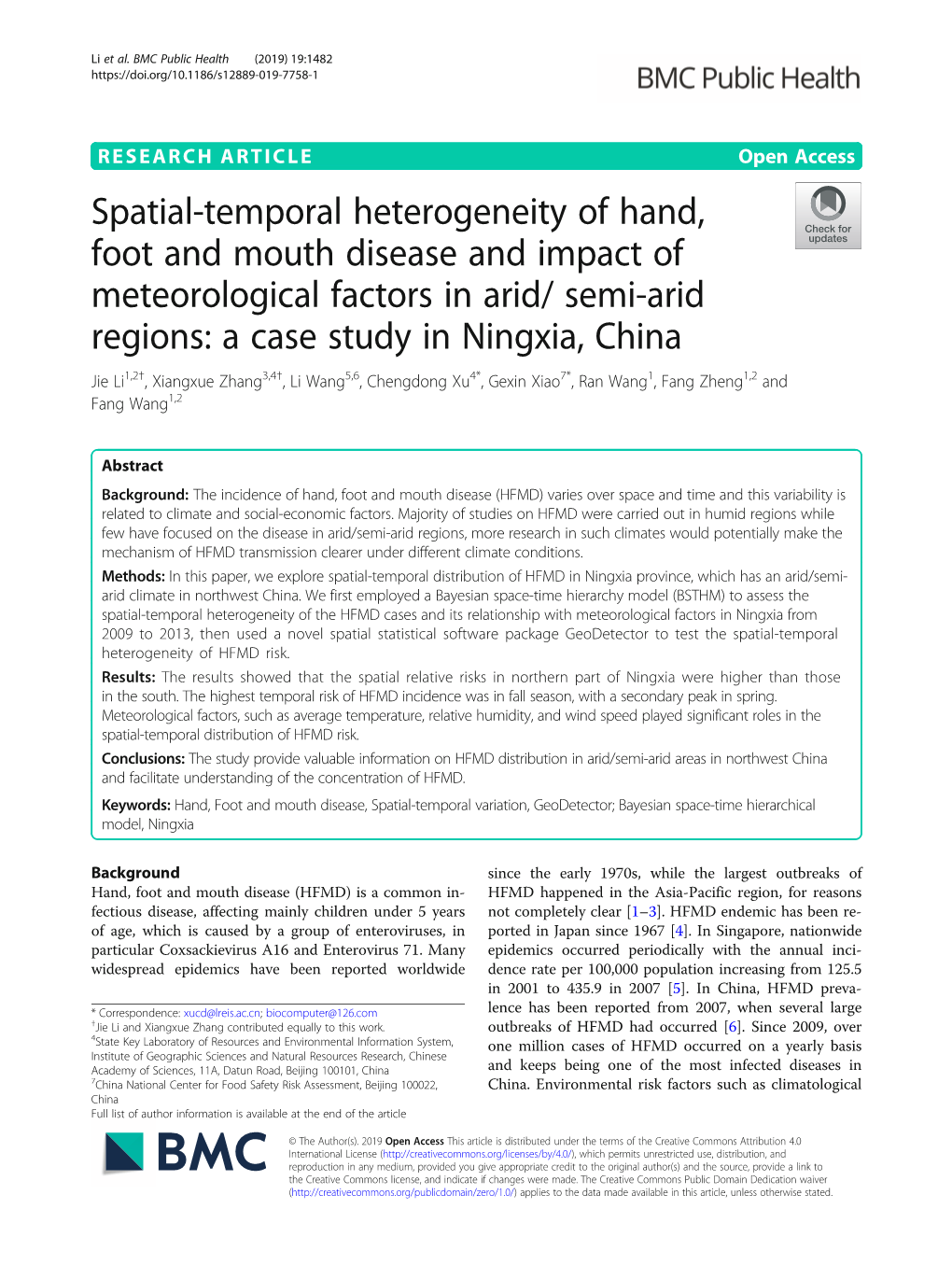 Semi-Arid Regions: a Case Study in Ningxia, China Jie Li1,2†, Xiangxue Zhang3,4†, Li Wang5,6, Chengdong Xu4*, Gexin Xiao7*, Ran Wang1, Fang Zheng1,2 and Fang Wang1,2