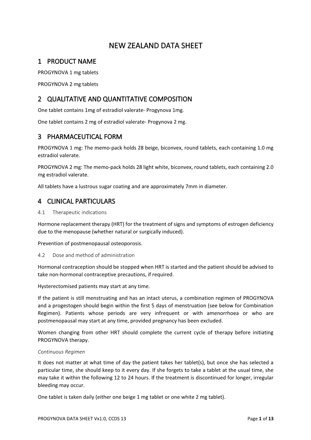 PROGYNOVA DATA SHEET Vx1.0, CCDS 13 Page 1 of 13 Each Pack Covers 28 Days of Treatment