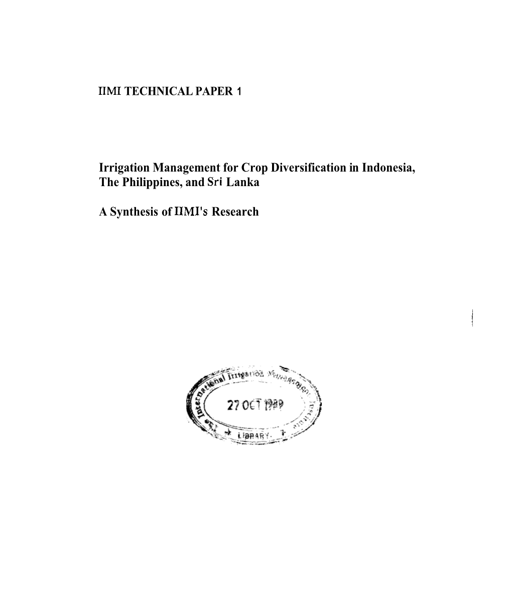 Irrigation Management for Crop Diversification in Indonesia, the Philippines, and Sri Lanka a Synthesis of IIMI's Research