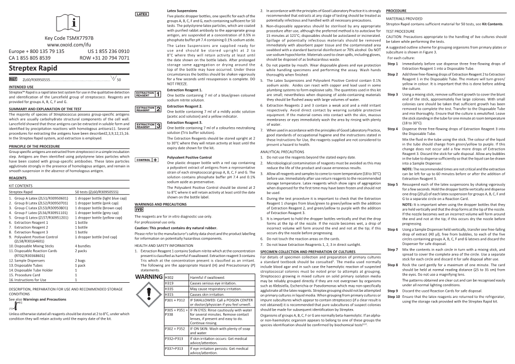 Streptex Rapid Contains Sufficient Material for 50 Tests, See Kit Contents