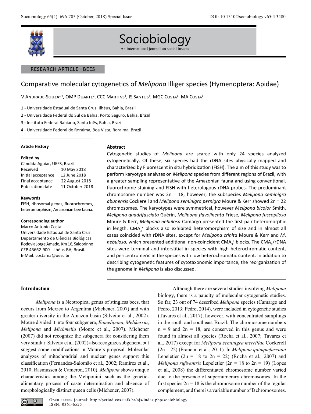 Sociobiology 65(4): 696-705 (October, 2018) Special Issue DOI: 10.13102/Sociobiology.V65i4.3480