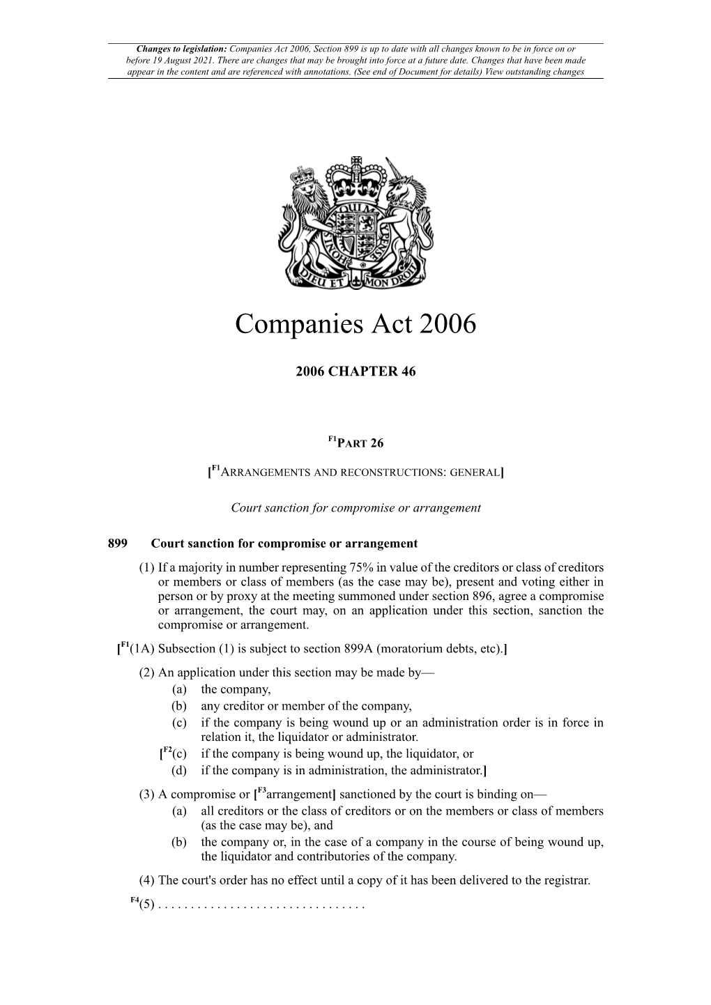 Companies Act 2006, Section 899 Is up to Date with All Changes Known to Be in Force on Or Before 19 August 2021