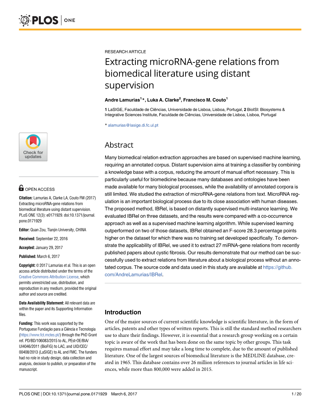 Extracting Microrna-Gene Relations from Biomedical Literature Using Distant Supervision