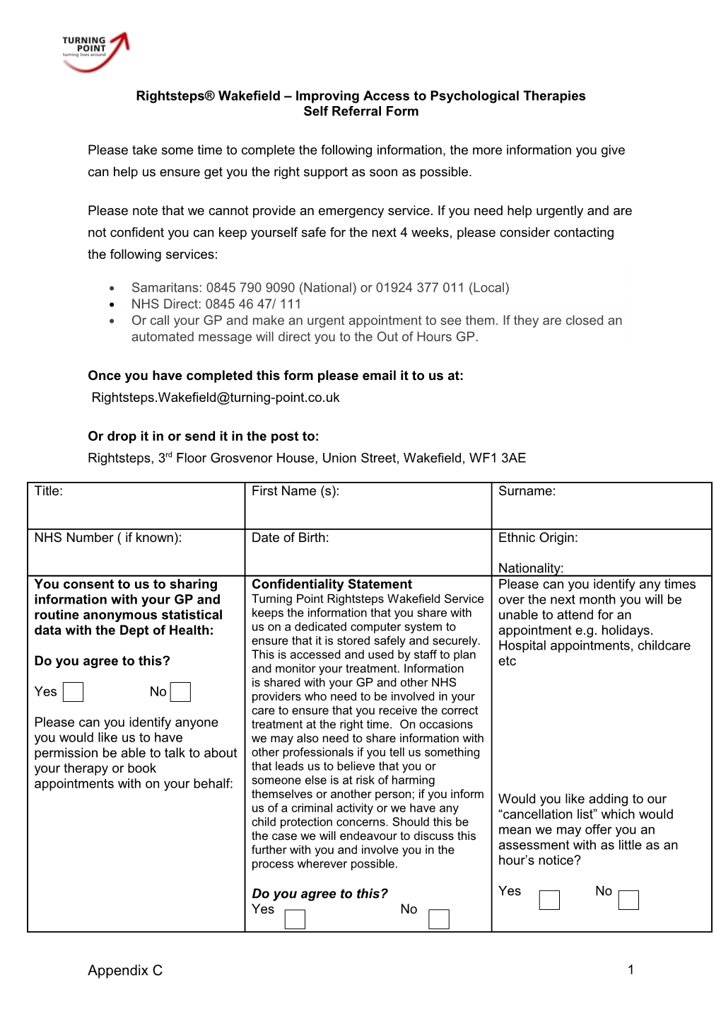 Referral Form Wakefield Righsteps