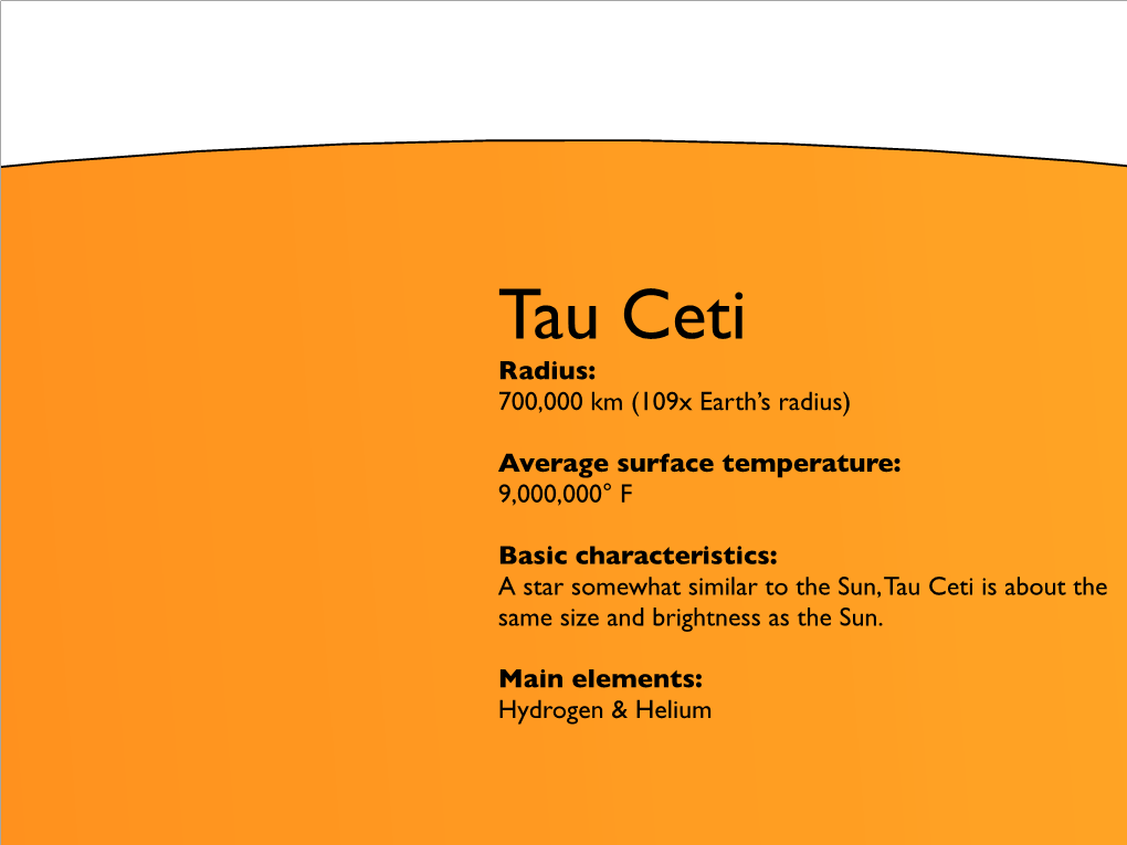 Tau Ceti Radius: 700,000 Km (109X Earth’S Radius)