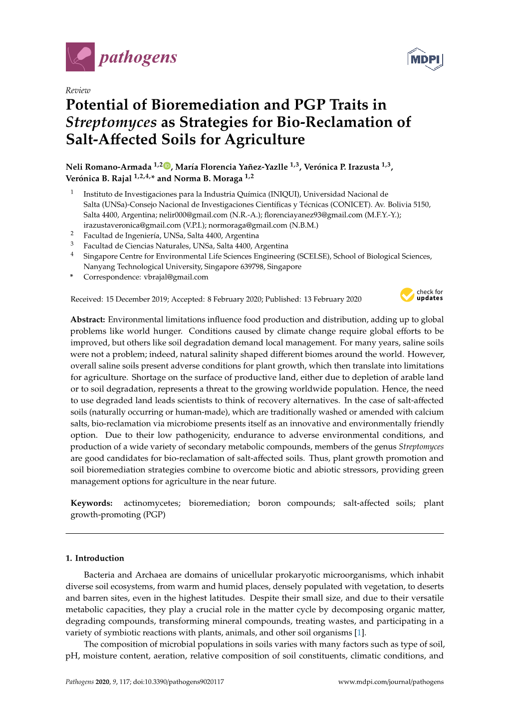 Potential of Bioremediation and PGP Traits in Streptomyces As Strategies for Bio-Reclamation of Salt-Aﬀected Soils for Agriculture