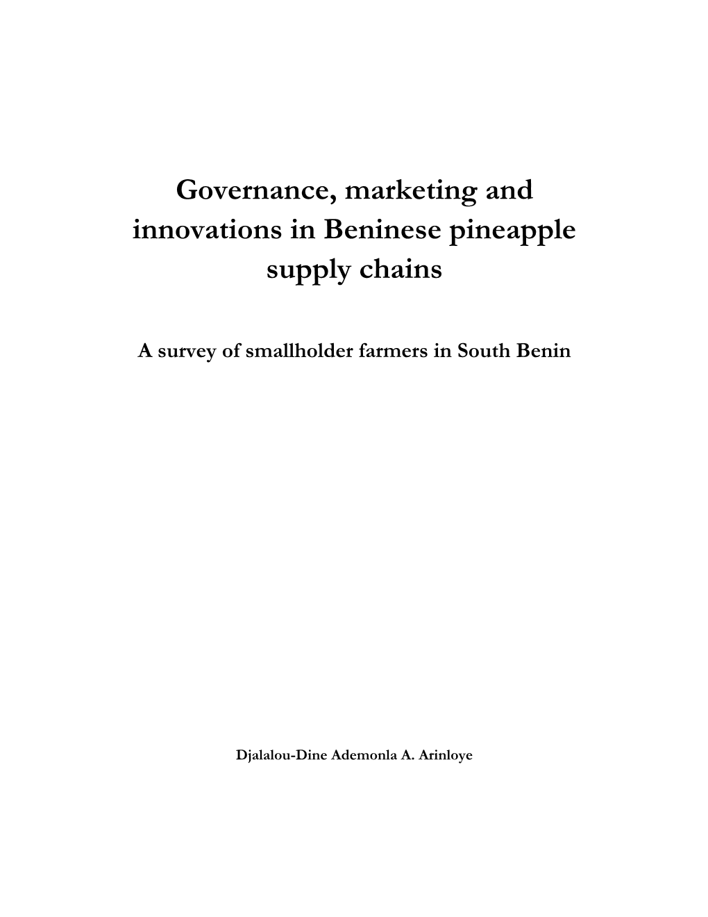 Governance, Marketing and Innovations in Beninese Pineapple Supply Chains