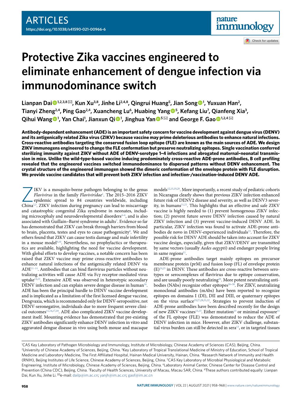 Protective Zika Vaccines Engineered to Eliminate Enhancement of Dengue Infection Via Immunodominance Switch