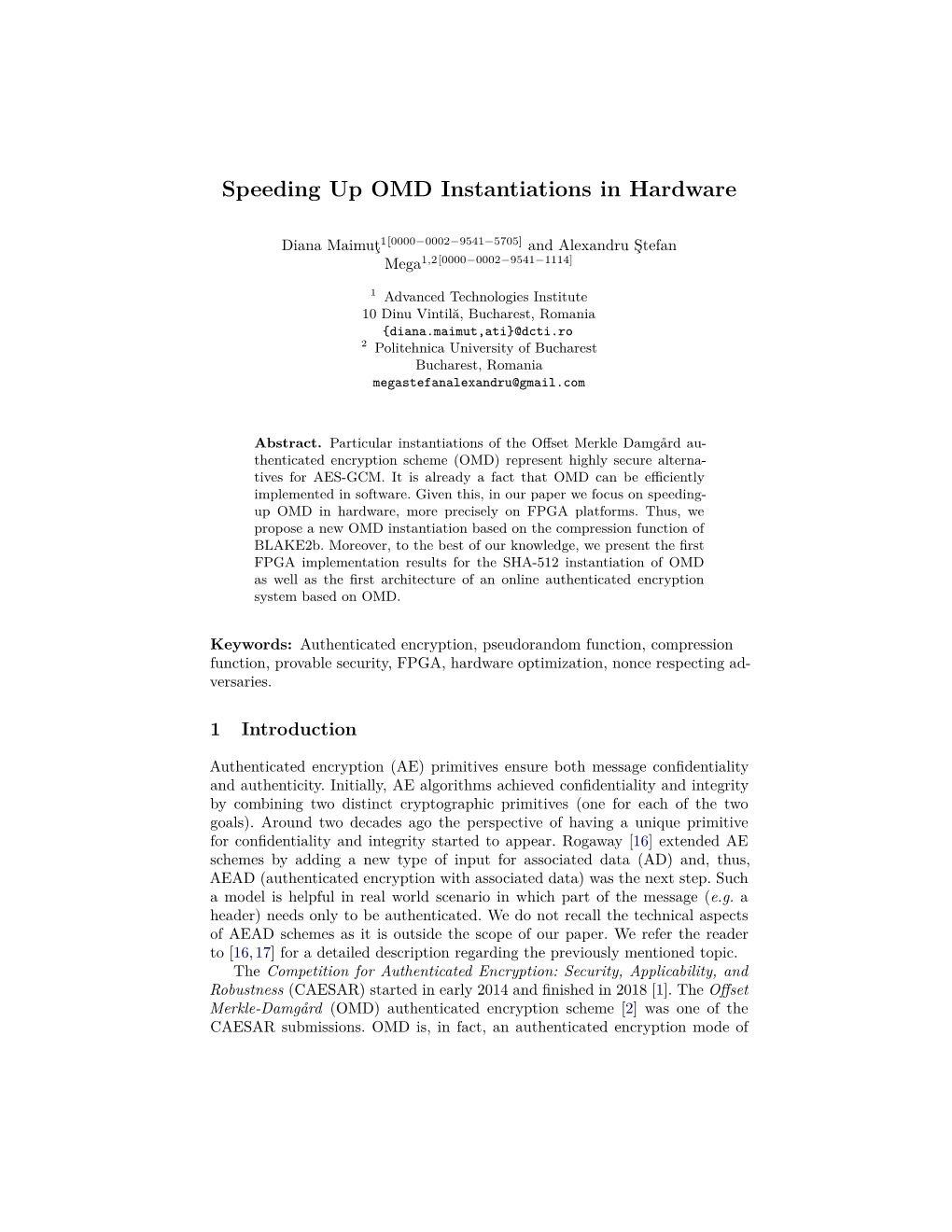 Speeding up OMD Instantiations in Hardware