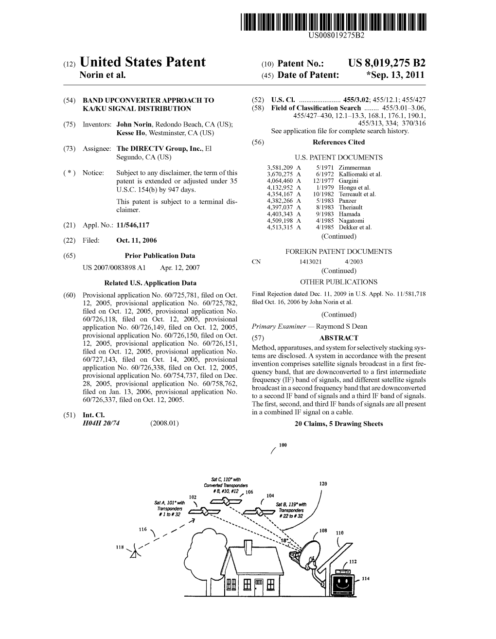 (12) United States Patent (10) Patent No.: US 8,019,275 B2 Norin Et Al