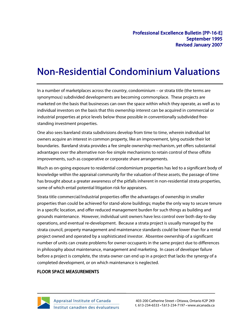 Non-Residential Condominium Valuations