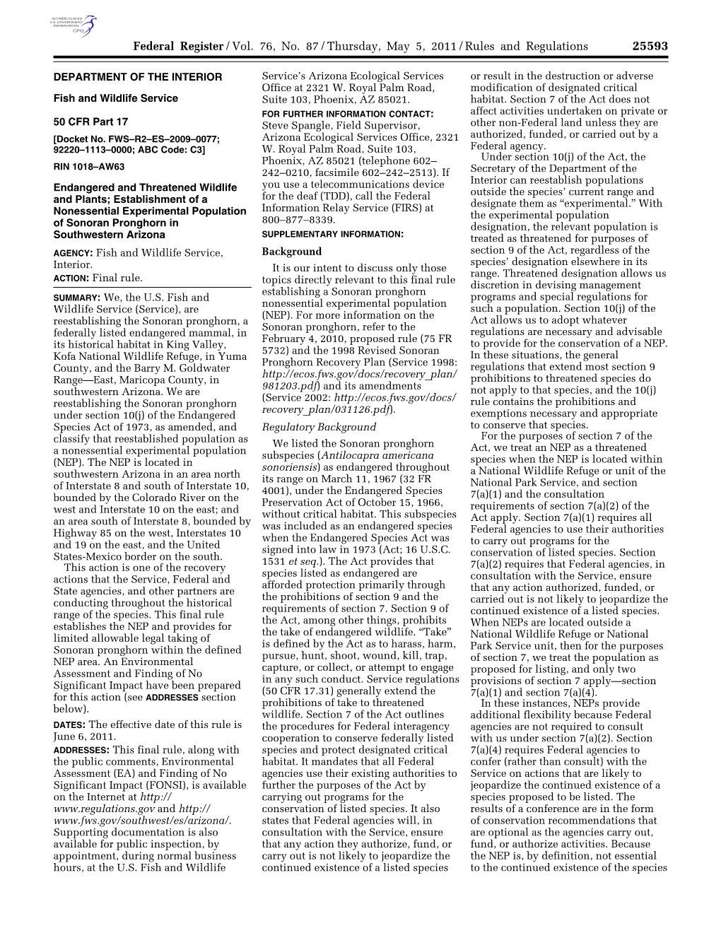 Federal Register/Vol. 76, No. 87/Thursday, May 5, 2011/Rules