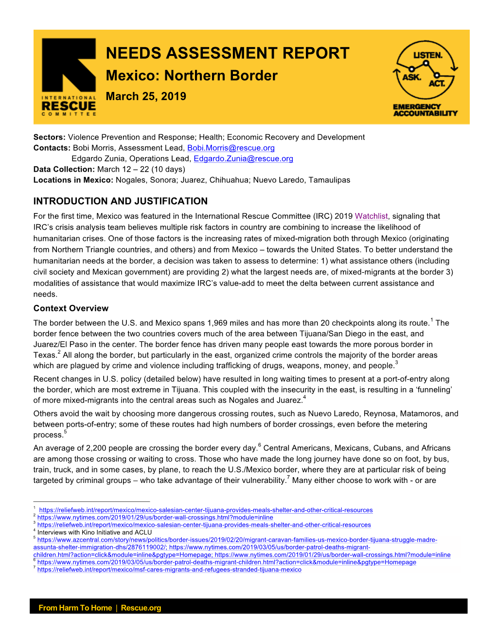 IRC Needs Assessment Report: Mexico-Northern Border