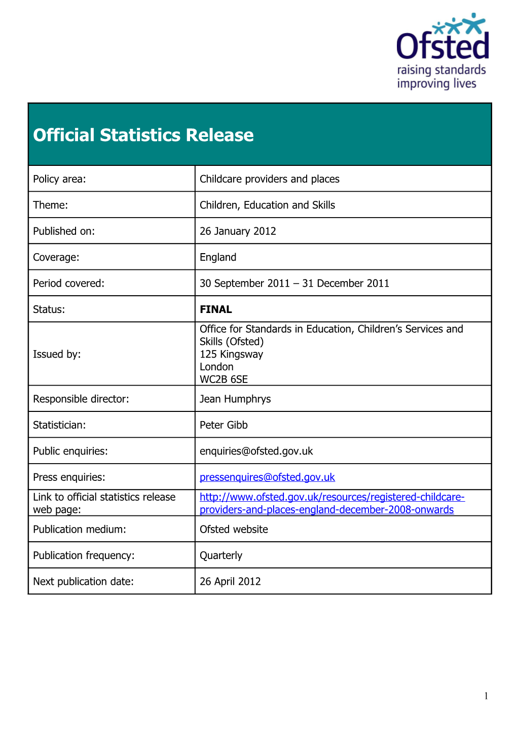 Statistical First Release Template (Word)