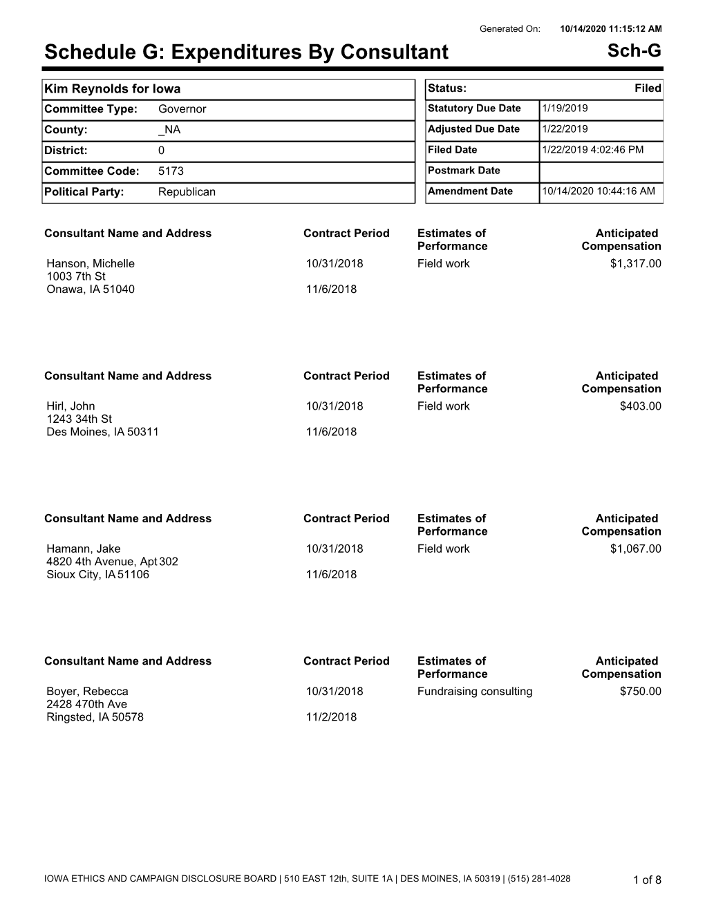 Schedule G: Expenditures by Consultant Sch-G