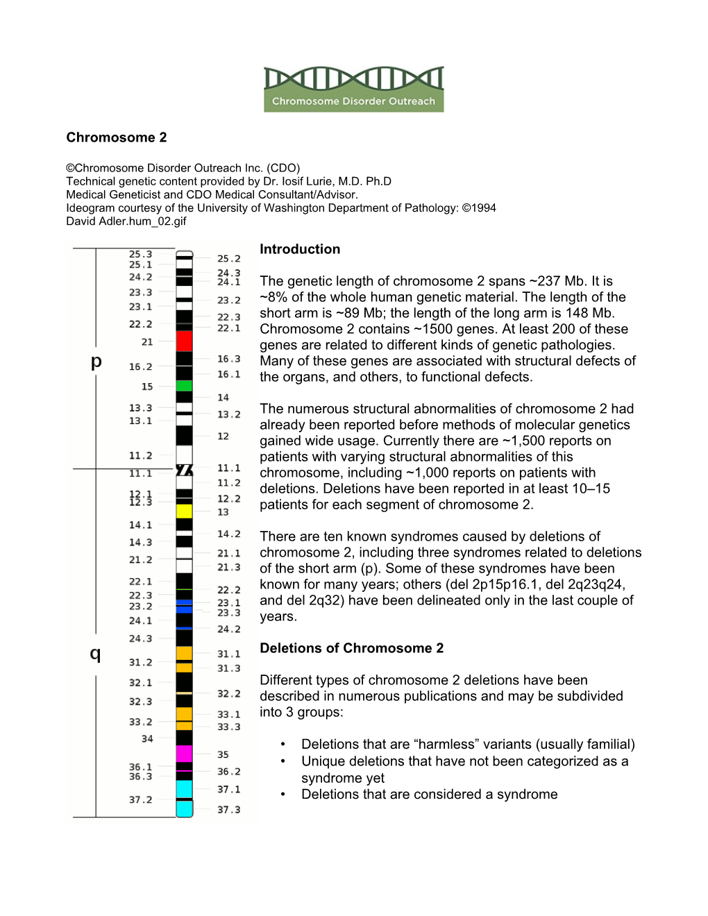 Chromosome 2 Introduction the Genetic Length of Chromosome 2