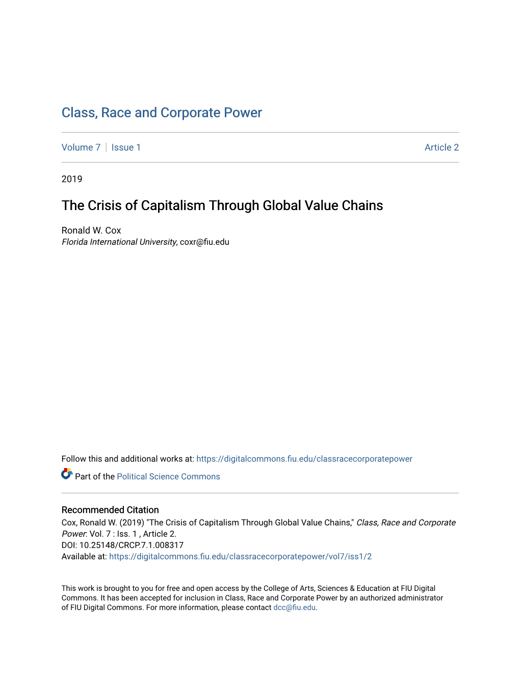 The Crisis of Capitalism Through Global Value Chains