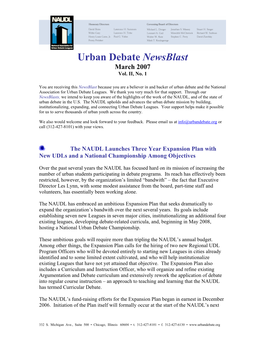 Urban Debate Newsblast March 2007 Vol