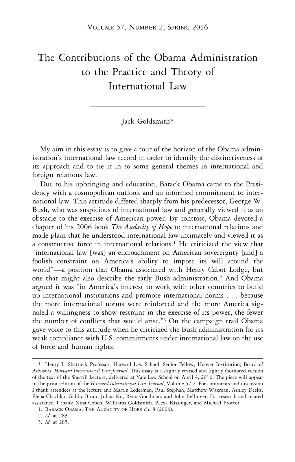 The Contributions of the Obama Administration to the Practice and Theory of International Law