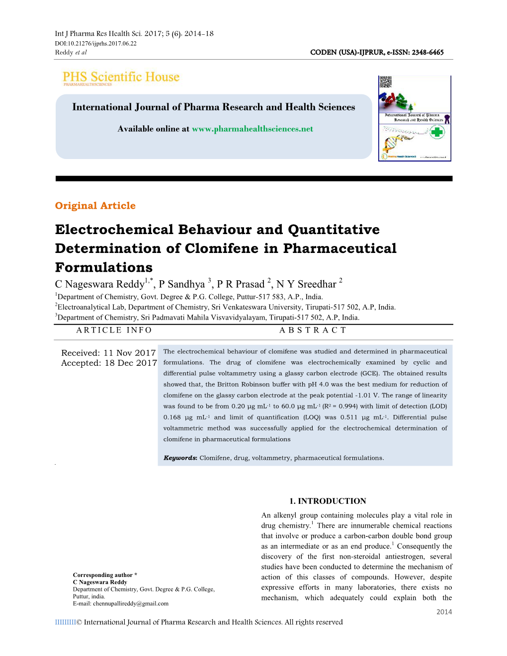 Electrochemical Behaviour and Quantitative Determination Of