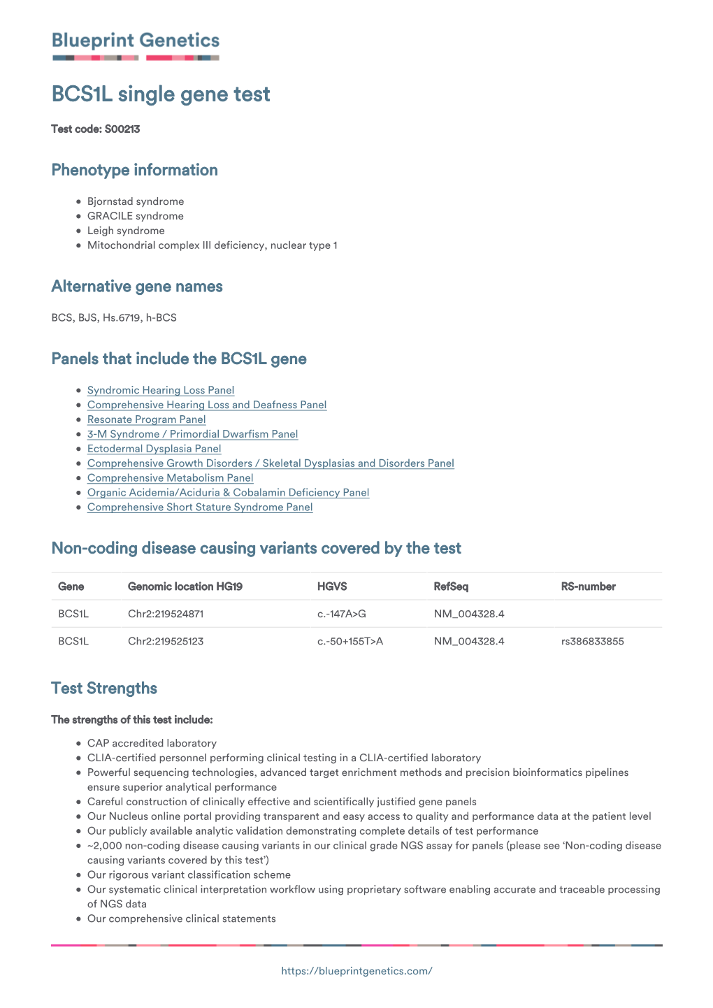 Blueprint Genetics BCS1L Single Gene Test