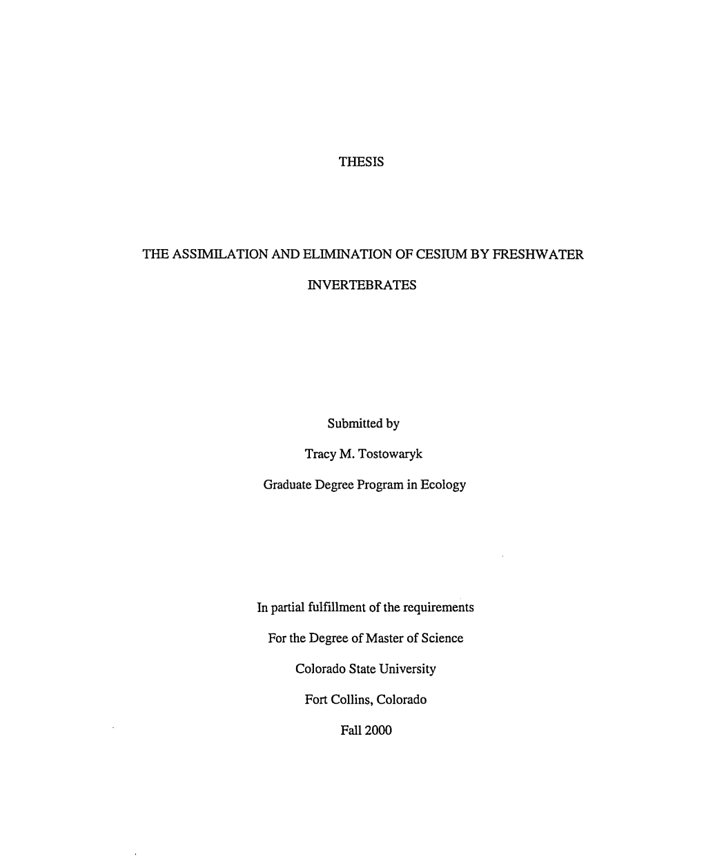 Thesis the Assimti...Ation and Elwination of Cesium By